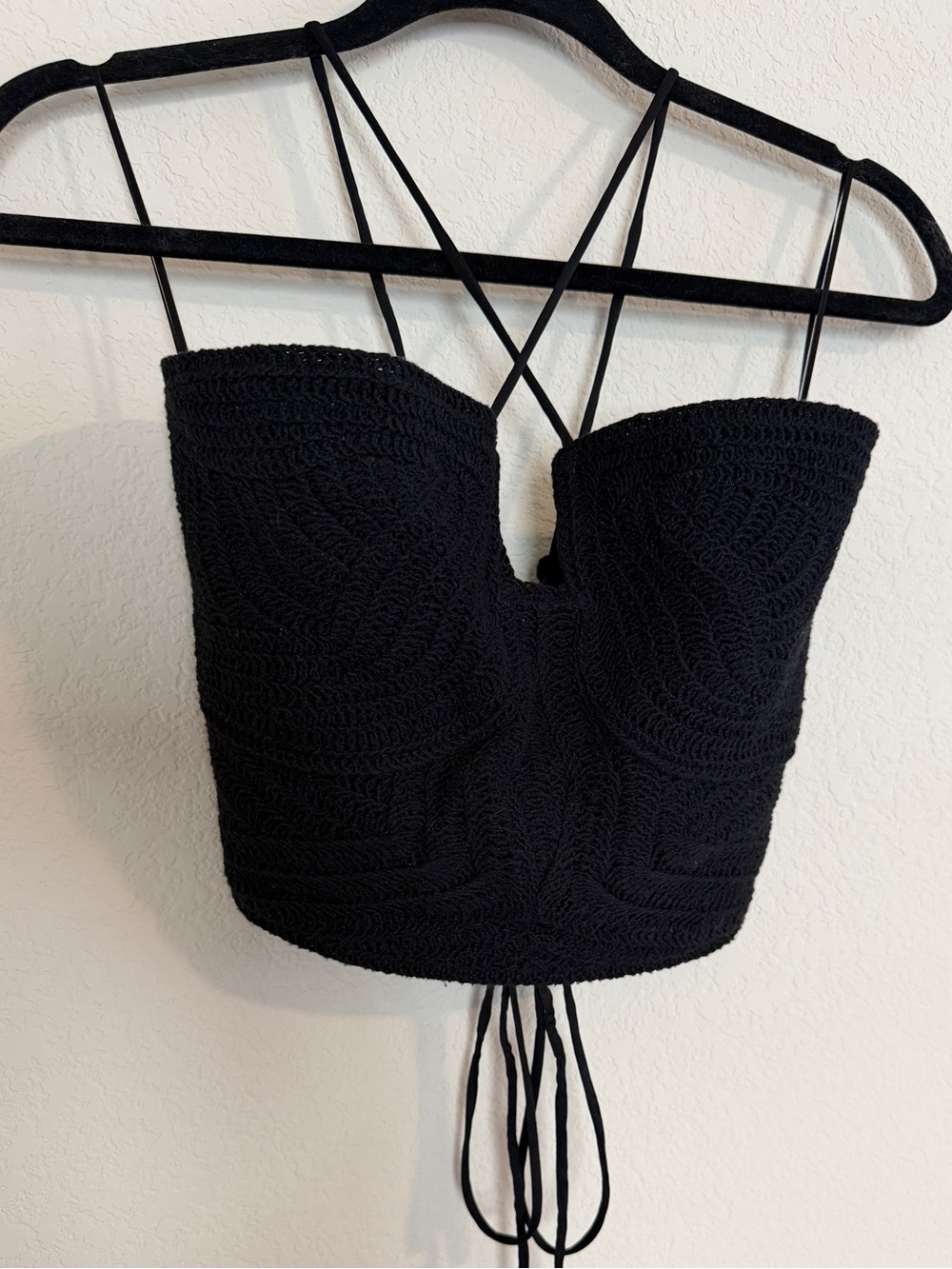 H&M Black Crochet Strappy Bustier Crop Top